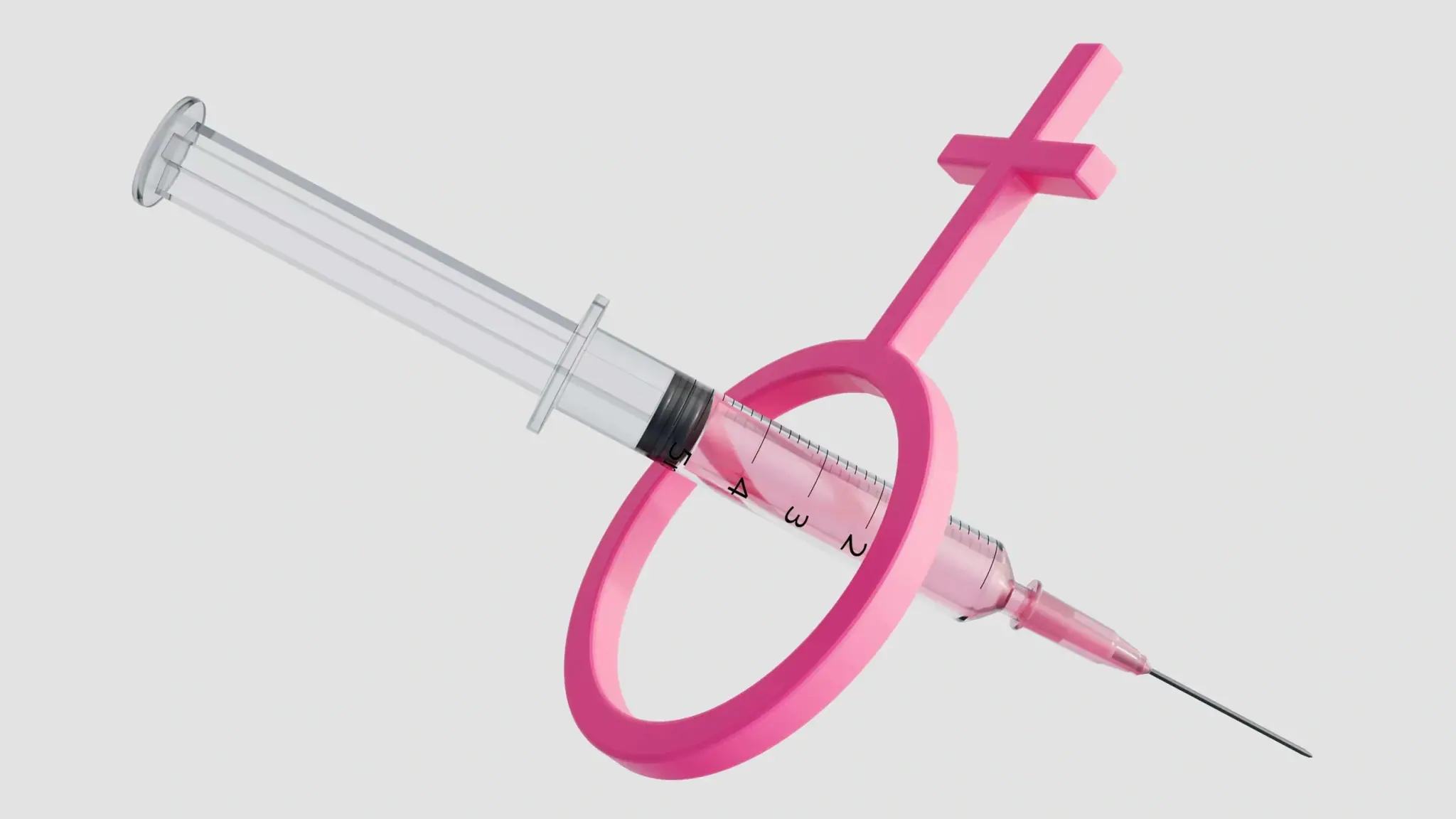Illustration of a syringe passing through a female symbol